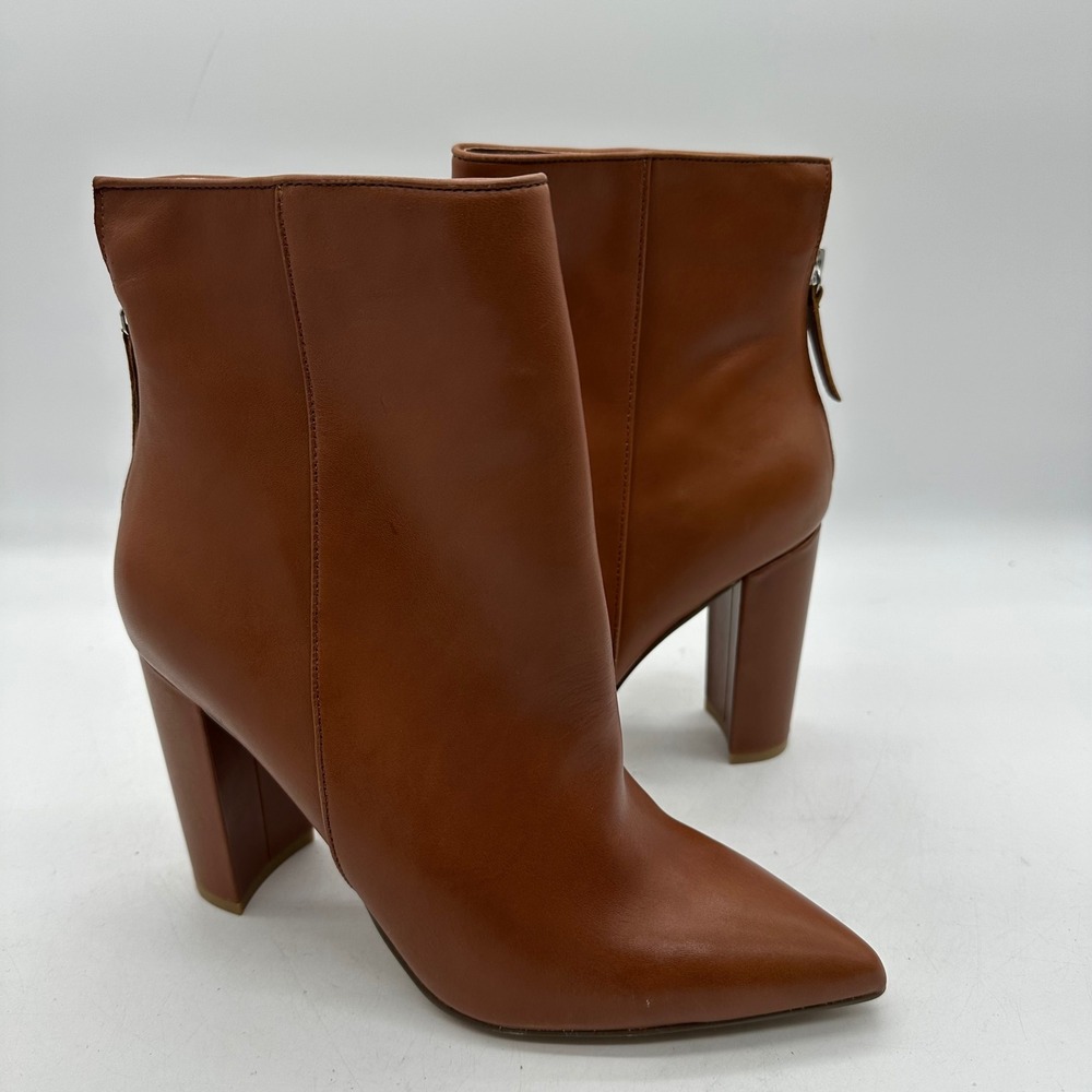 Steve Madden Womens 10 Trista TRIS02S1 Cognac Leather Ankle Block Heel Boots‎